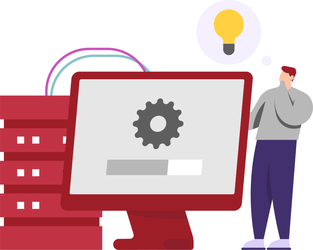 Illustration d'un homme qui trouve des idées avec un ordinateur